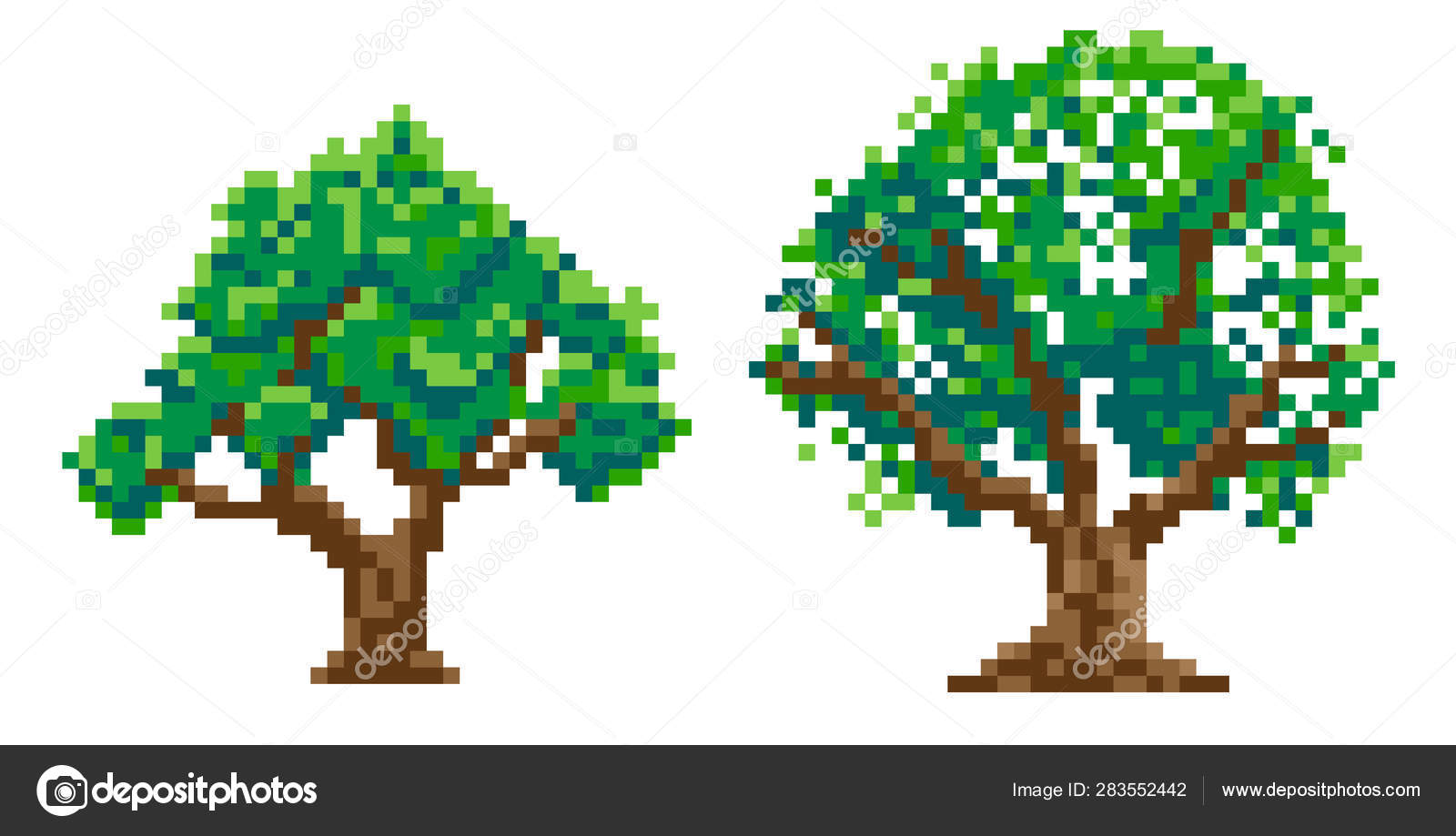 Jogo de 2 árvores de pixel, arte de pixel. vetor imagem vetorial